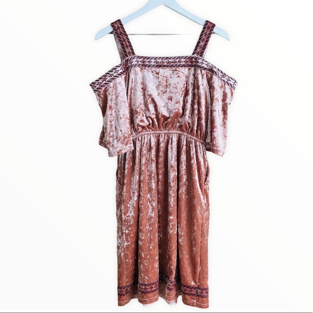 Lucky Brand NWT Pink Crushed‎ Velvet Embroidered Pocket Dress Size Small - Picture 7 of 11